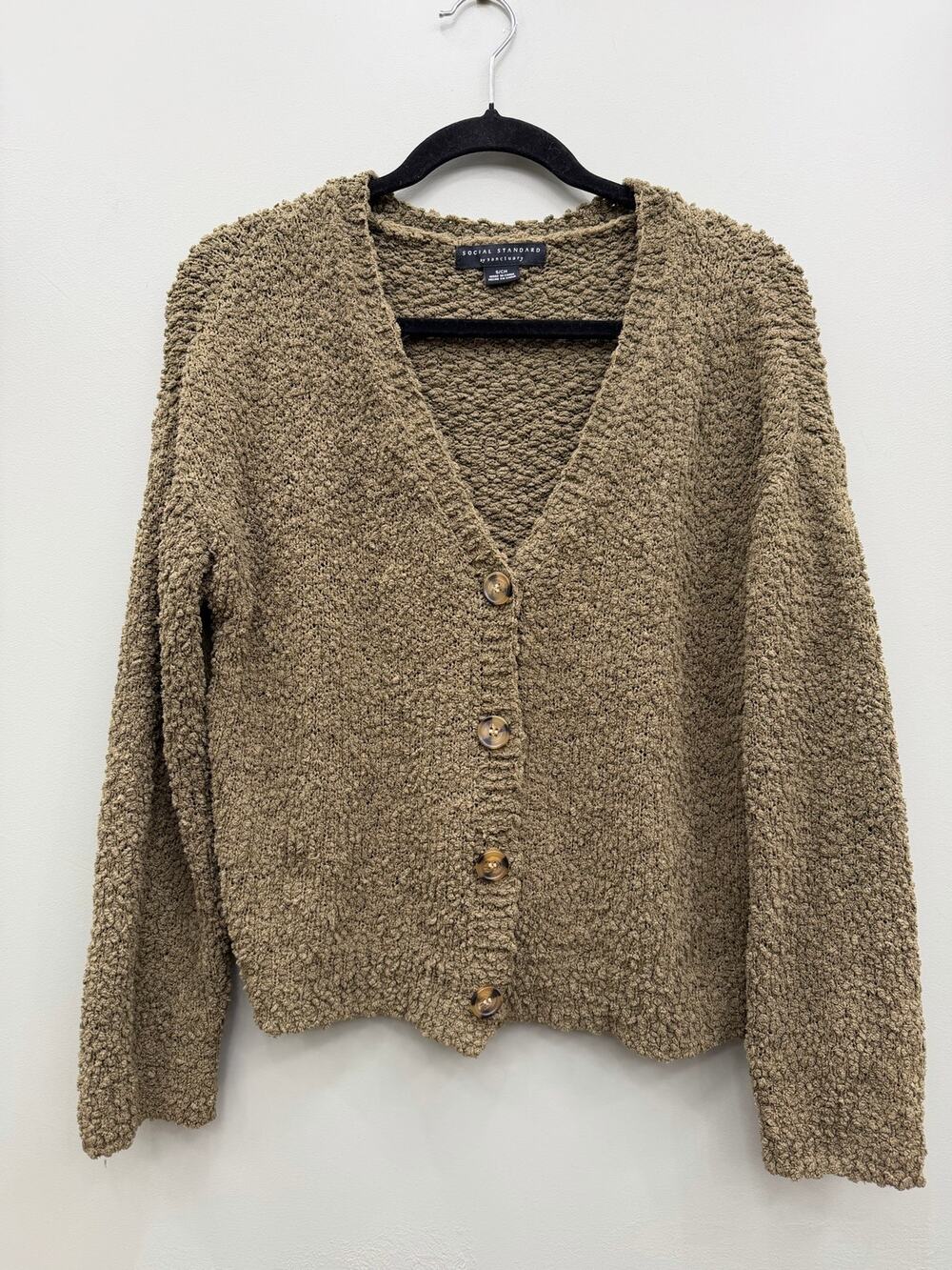 Social Standard by Sanctuary Olive Boucle Cardigan Sweater S Button Front